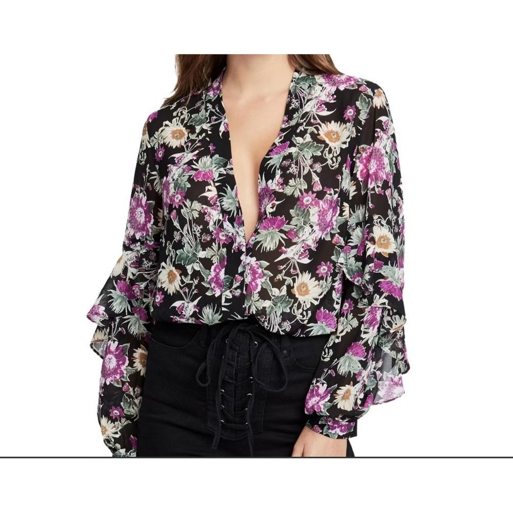 Rachel Roy Women's Feminine Flowy‎ Floral Coquette Ruffle Blouse